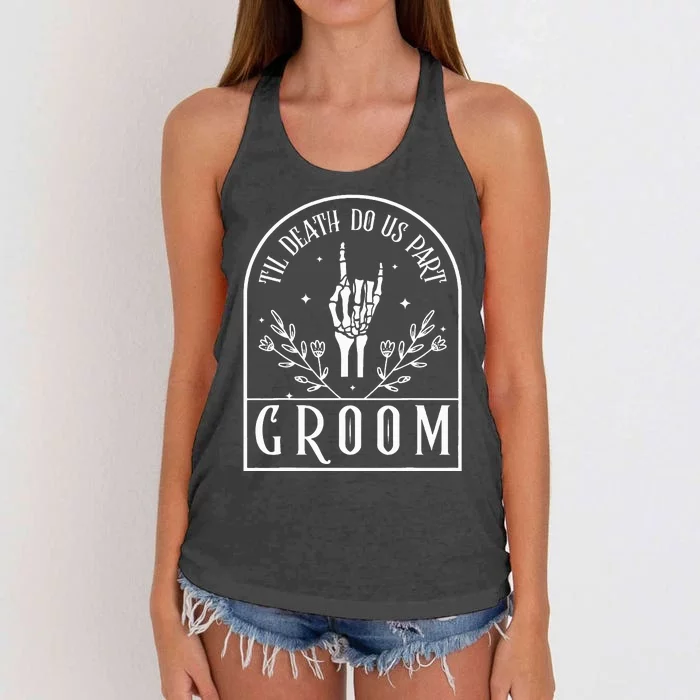 Groom Bride Skeleton Gothic Halloween Engagement Wedding Women's Knotted Racerback Tank