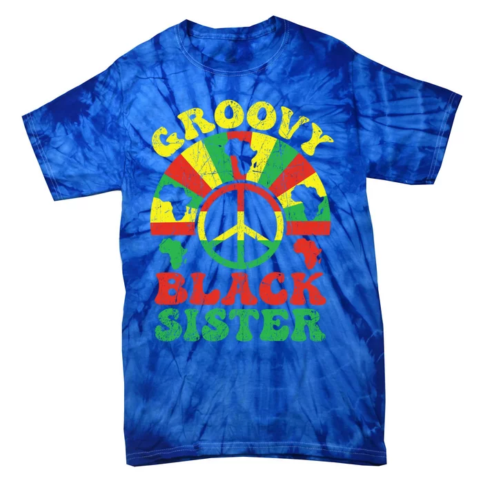 Groovy Black Sister African American Sis 70s Aesthetic Gift Tie-Dye T-Shirt