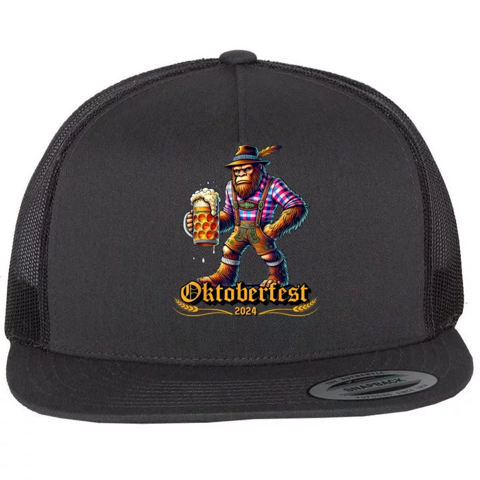 German Bigfoot Sasquatch Lederhose Funny Oktoberfest 2024 Flat Bill Trucker Hat