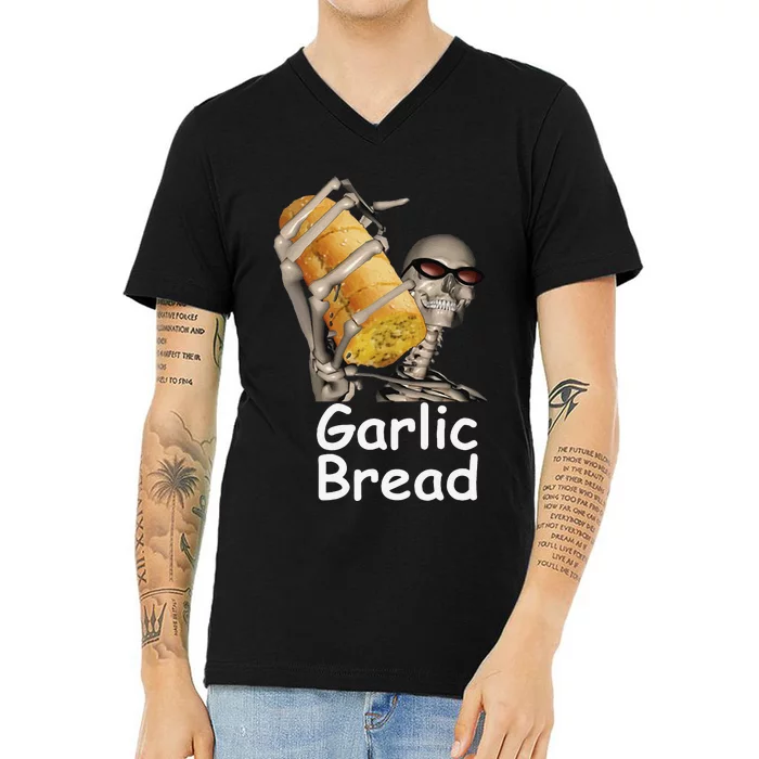 Garlic Bread Skeleton Funny Food V-Neck T-Shirt