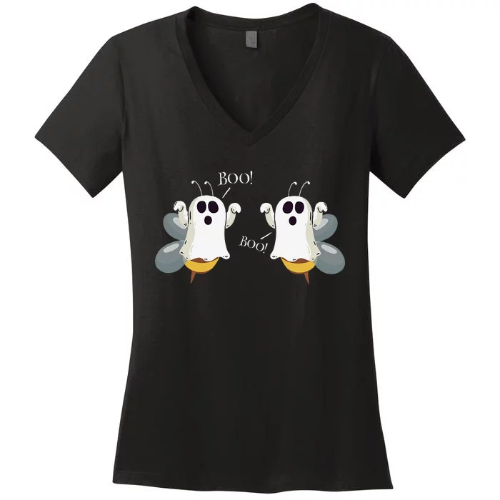 Ghost Bees Saying Boo Funny Halloween Gift Women's V-Neck T-Shirt