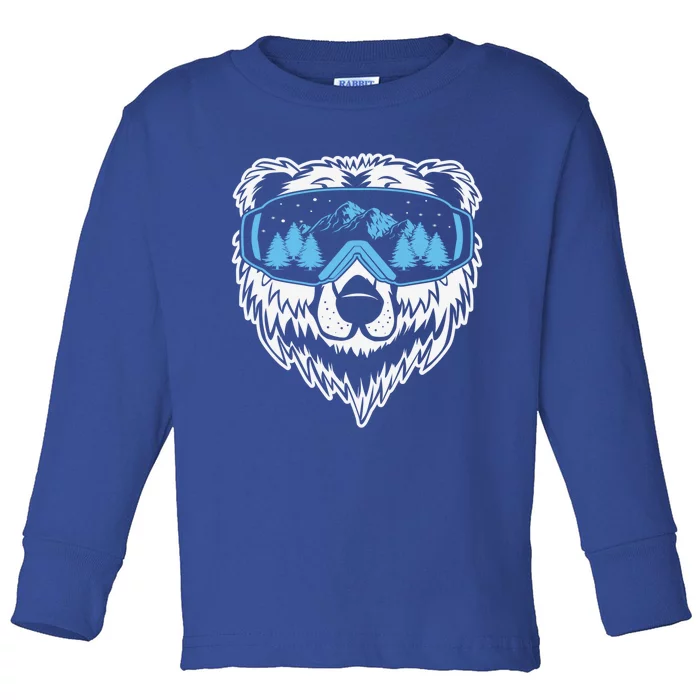 Grizzly Bear Ski Skiing Skier Googles Mask Cute Gift Toddler Long Sleeve Shirt