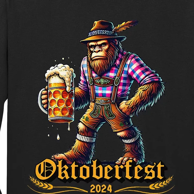 German Bigfoot Sasquatch Lederhose Funny Oktoberfest 2024 Gift Tall Long Sleeve T-Shirt