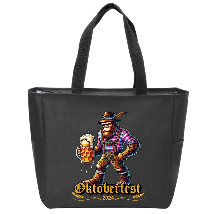 German Bigfoot Sasquatch Lederhose Funny Oktoberfest 2024 Gift Zip Tote Bag