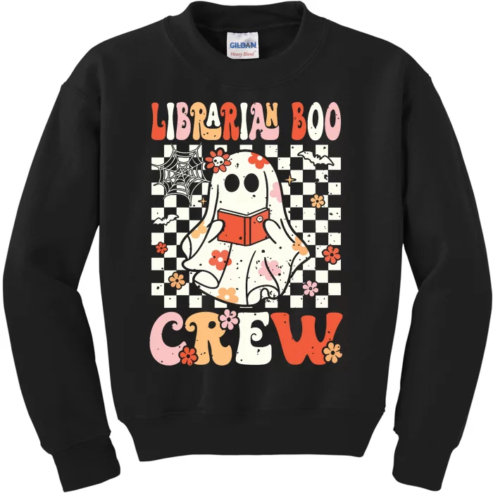 Groovy Boo School Librarian Crew Ghost Women Halloween Kids Sweatshirt