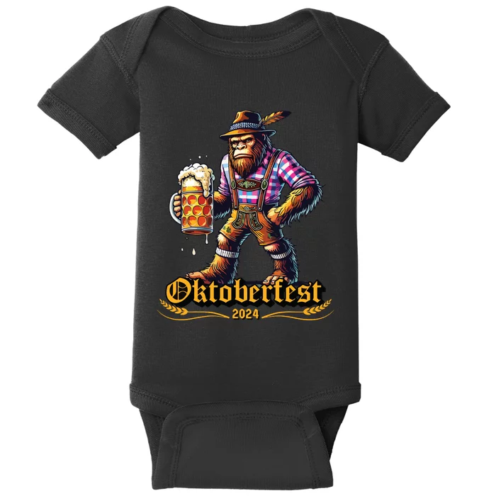 German Bigfoot Sasquatch Lederhose Funny Oktoberfest 2024 Baby Bodysuit