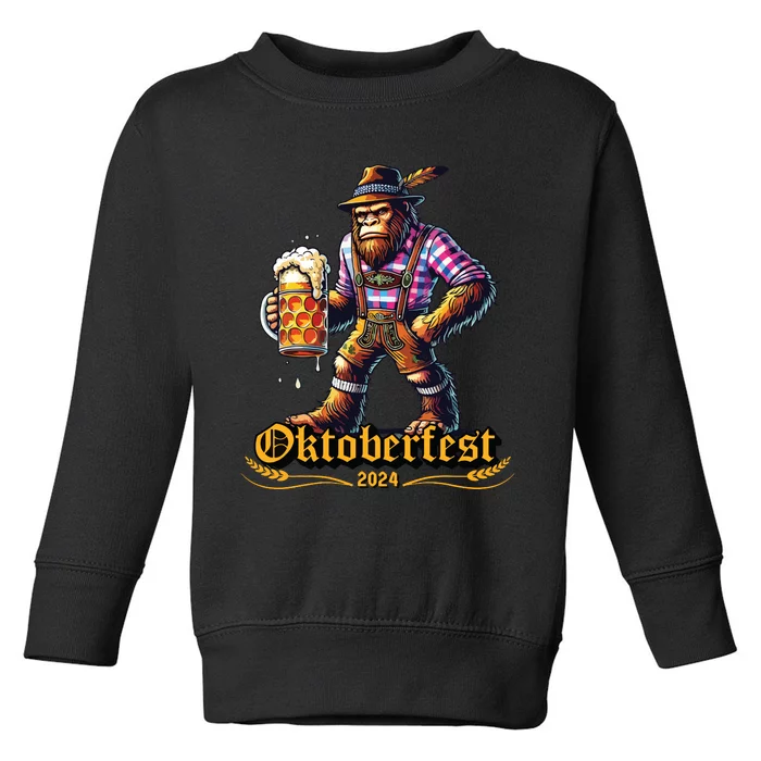 German Bigfoot Sasquatch Lederhose Funny Oktoberfest 2024 Toddler Sweatshirt