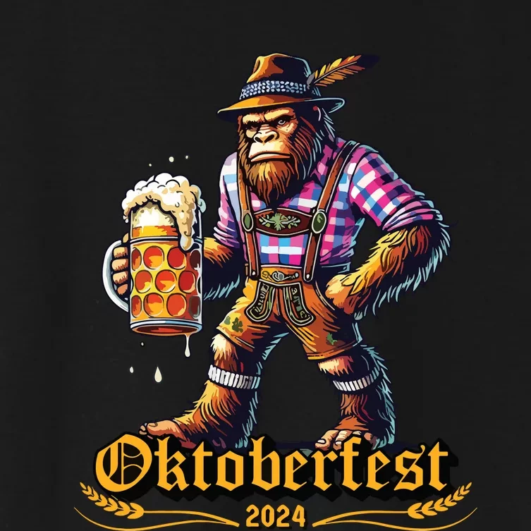 German Bigfoot Sasquatch Lederhose Funny Oktoberfest 2024 Women's Crop Top Tee