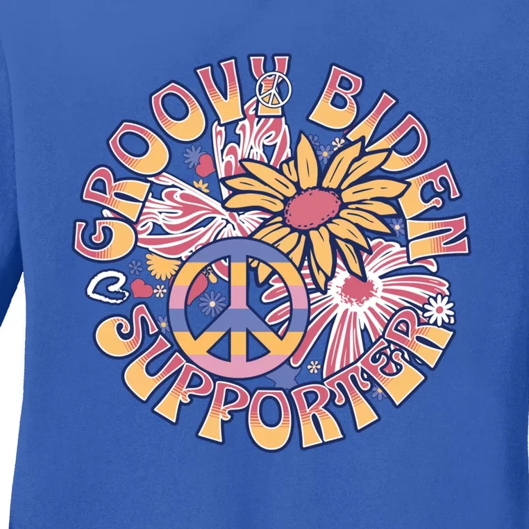 Groovy Biden Supporter Reelect President Retro Biden 2024 Gift Ladies Long Sleeve Shirt