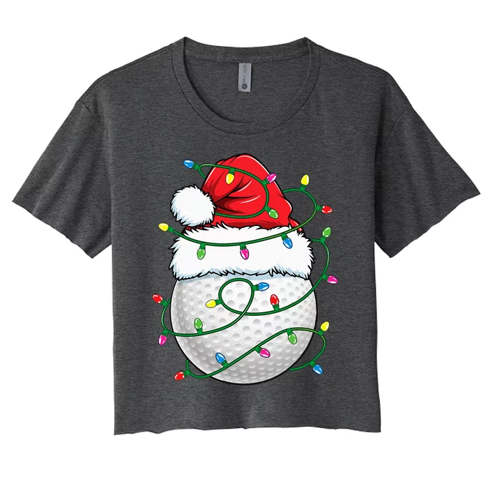 Golf Ball Santa Hat S Christmas Golfing Xmas Lights Women's Crop Top Tee