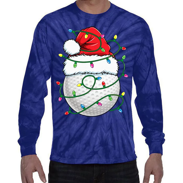 Golf Ball Santa Hat S Christmas Golfing Xmas Lights Tie-Dye Long Sleeve Shirt