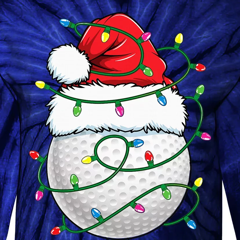 Golf Ball Santa Hat S Christmas Golfing Xmas Lights Tie-Dye Long Sleeve Shirt