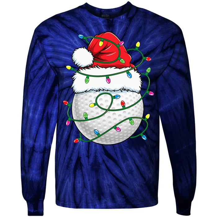 Golf Ball Santa Hat S Christmas Golfing Xmas Lights Tie-Dye Long Sleeve Shirt