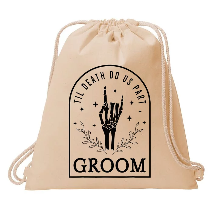 Groom Bride Skeleton Gothic Halloween Engagement Wedding Drawstring Bag