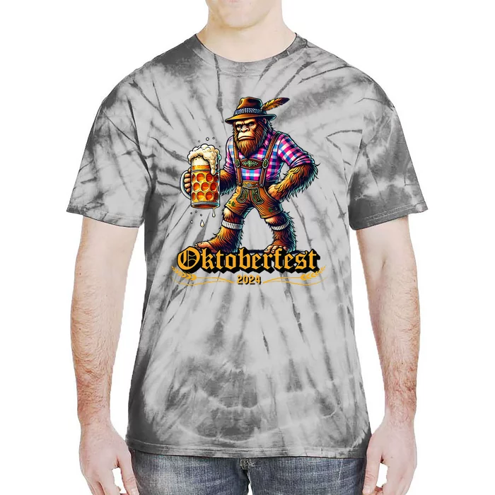 German Bigfoot Sasquatch Lederhose Funny Oktoberfest 2024 Tie-Dye T-Shirt