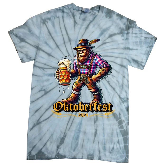 German Bigfoot Sasquatch Lederhose Funny Oktoberfest 2024 Tie-Dye T-Shirt