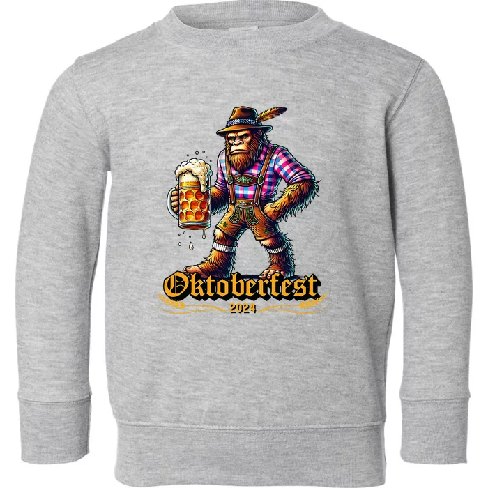 German Bigfoot Sasquatch Lederhose Funny Oktoberfest 2024 Toddler Sweatshirt