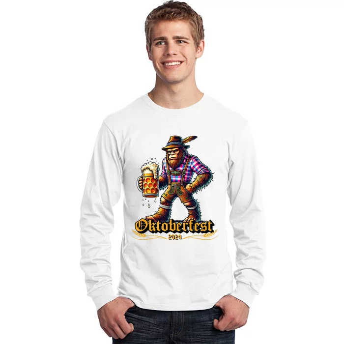 German Bigfoot Sasquatch Lederhose Funny Oktoberfest 2024 Tall Long Sleeve T-Shirt