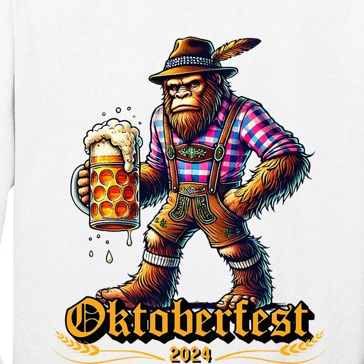 German Bigfoot Sasquatch Lederhose Funny Oktoberfest 2024 Tall Long Sleeve T-Shirt