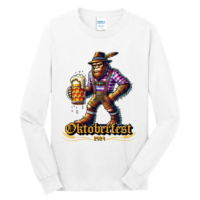 German Bigfoot Sasquatch Lederhose Funny Oktoberfest 2024 Tall Long Sleeve T-Shirt