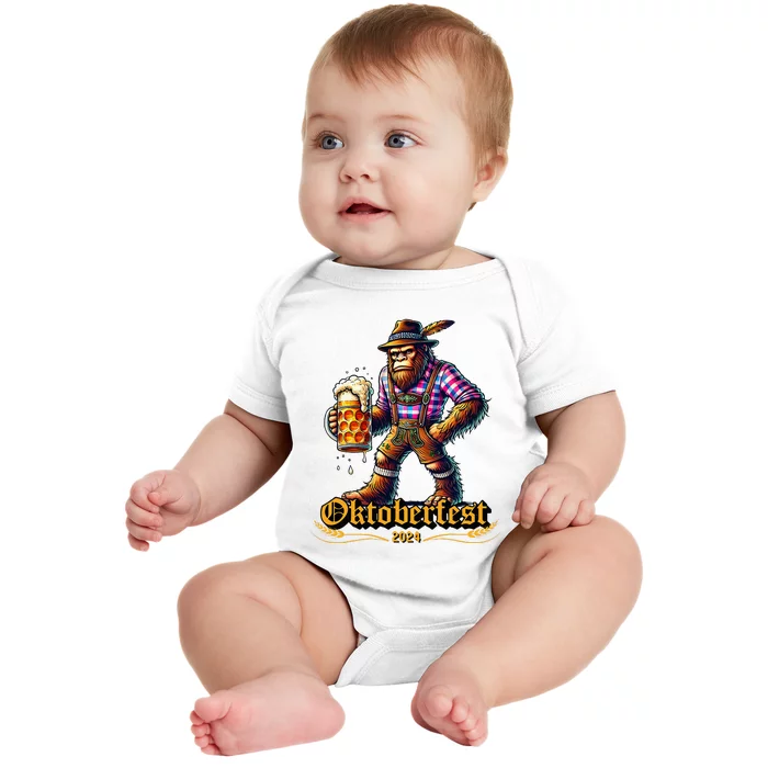 German Bigfoot Sasquatch Lederhose Funny Oktoberfest 2024 Baby Bodysuit