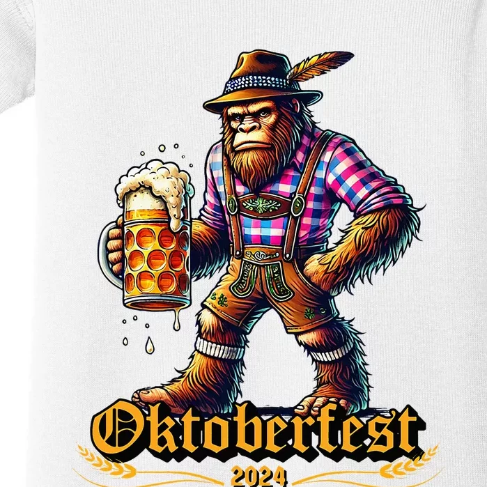 German Bigfoot Sasquatch Lederhose Funny Oktoberfest 2024 Baby Bodysuit