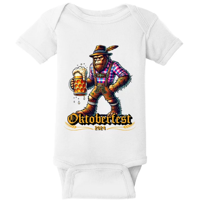 German Bigfoot Sasquatch Lederhose Funny Oktoberfest 2024 Baby Bodysuit