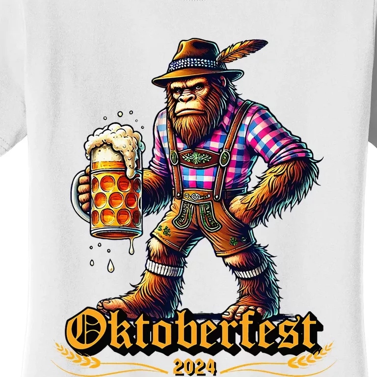 German Bigfoot Sasquatch Lederhose Funny Oktoberfest 2024 Women's T-Shirt