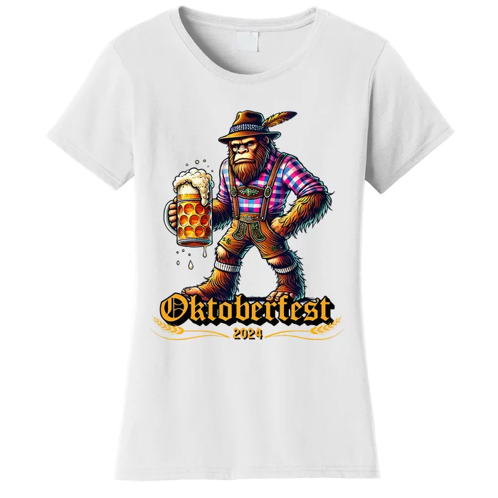 German Bigfoot Sasquatch Lederhose Funny Oktoberfest 2024 Women's T-Shirt