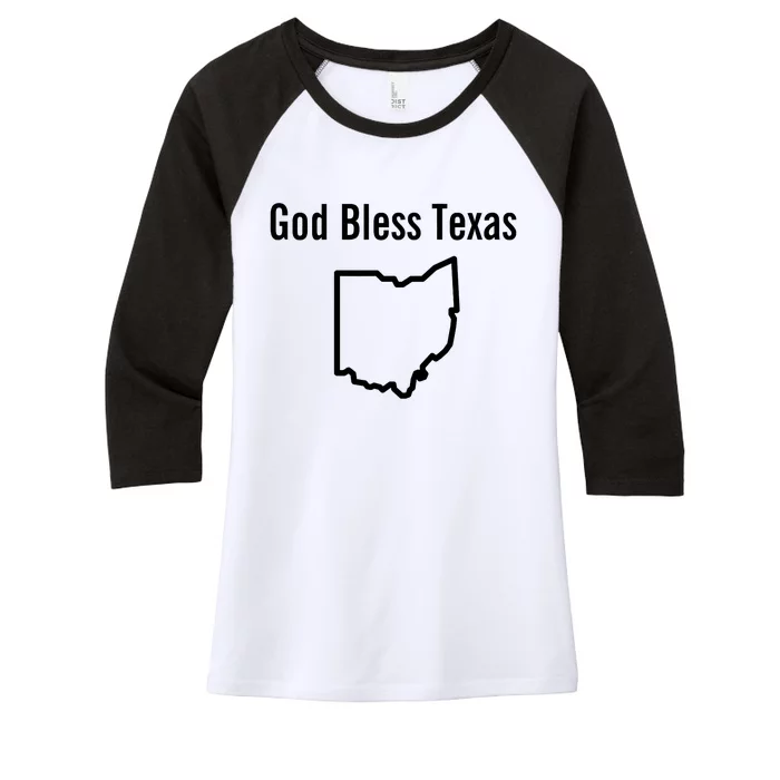 God Bless Texas Ohio Women's Tri-Blend 3/4-Sleeve Raglan Shirt