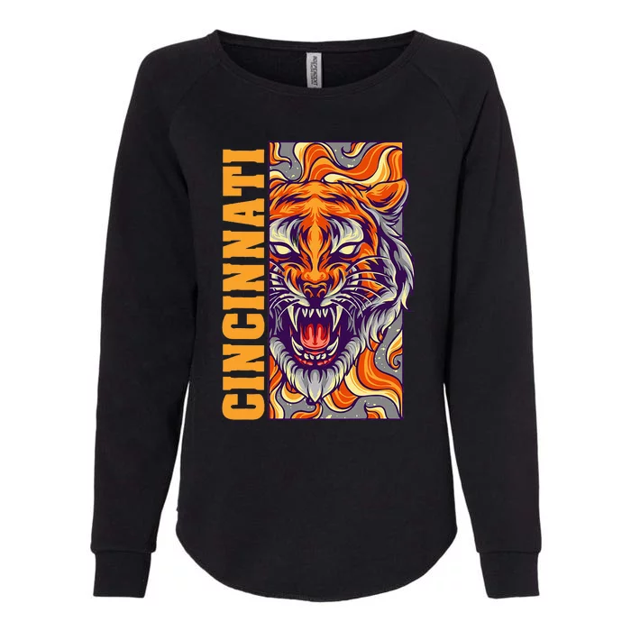 Growling Bengal Tiger Womens California Wash Sweatshirt