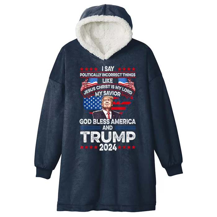 God Bless Trump 2024 Gift Hooded Wearable Blanket