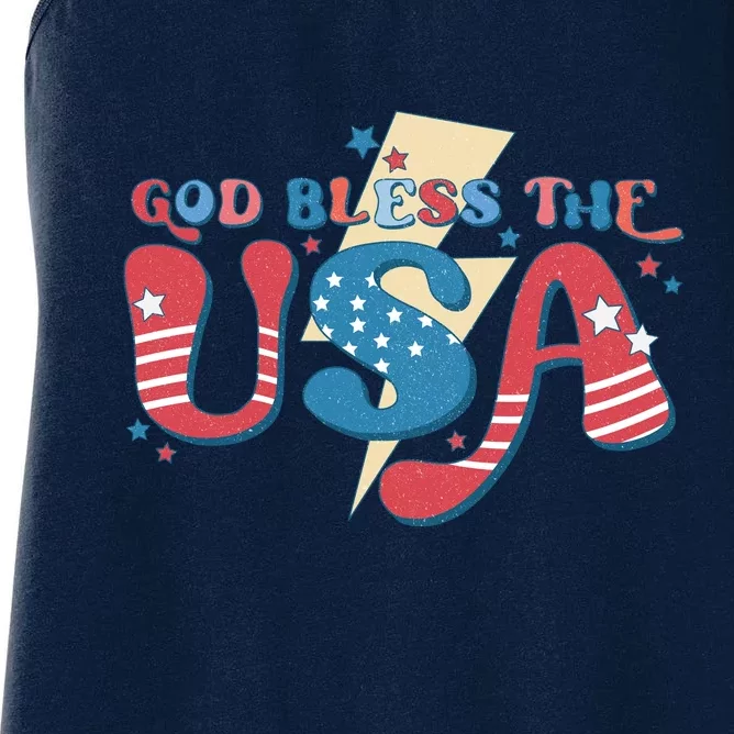 God Bless The USA American Flag Patriotic Retro 4th Of July Gift Women's Racerback Tank