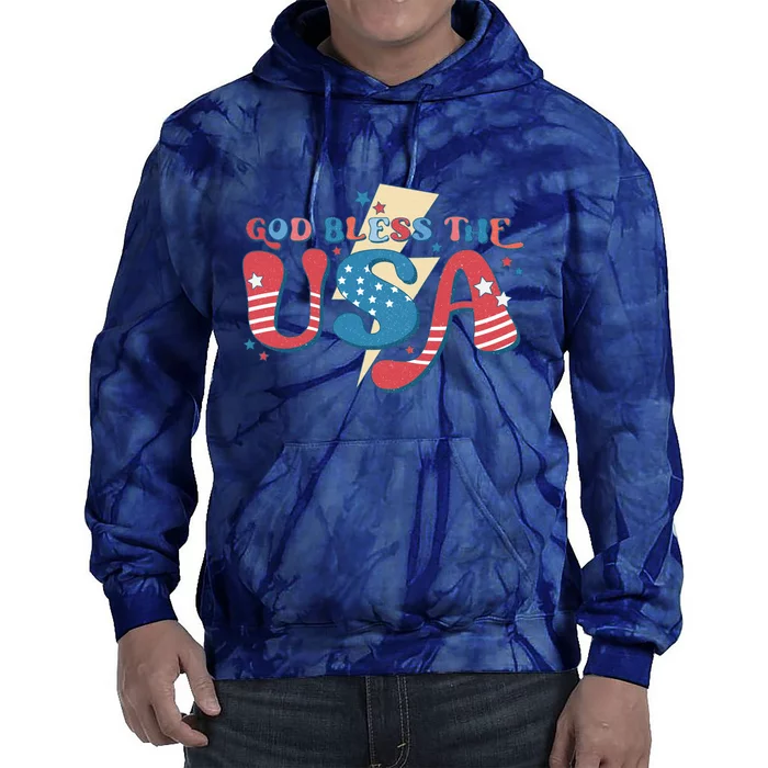 God Bless The USA American Flag Patriotic Retro 4th Of July Gift Tie Dye Hoodie