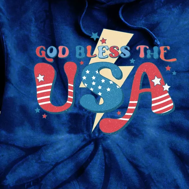 God Bless The USA American Flag Patriotic Retro 4th Of July Gift Tie Dye Hoodie