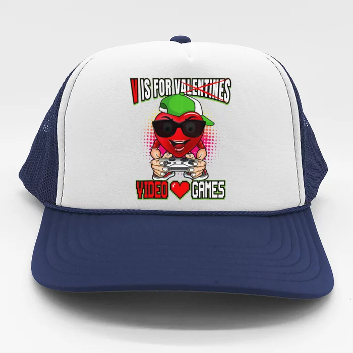 Gamer Boy Teen Valentines Day V Is For Video Games Trucker Hat