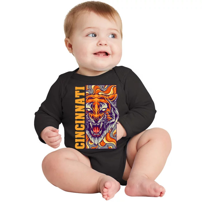 Growling Bengal Tiger Baby Long Sleeve Bodysuit