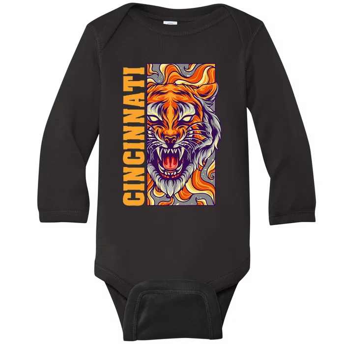 Growling Bengal Tiger Baby Long Sleeve Bodysuit