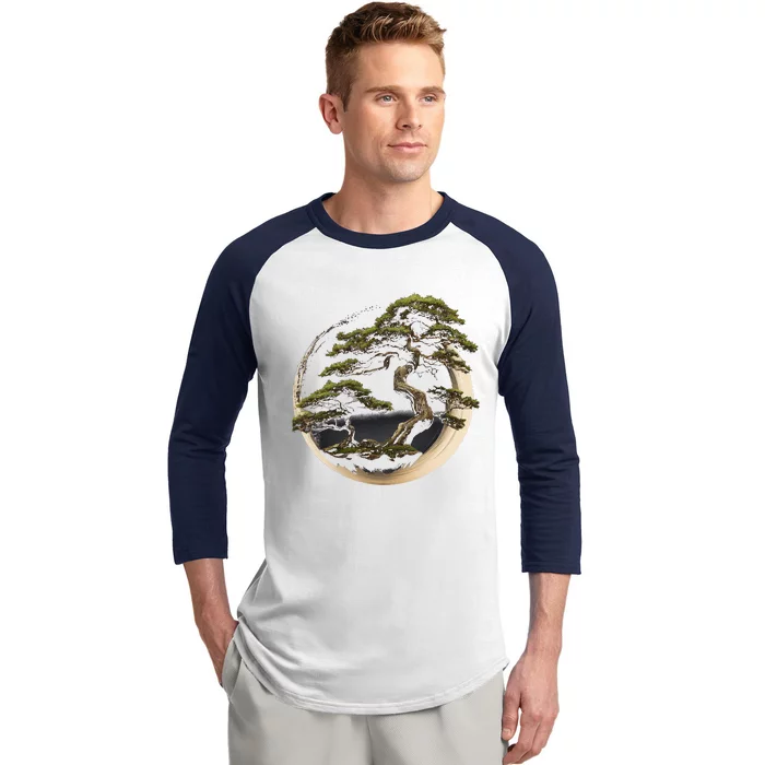 Graphic Bonsai Tree In Japanese Zen Buddhist Enso Baseball Sleeve Shirt