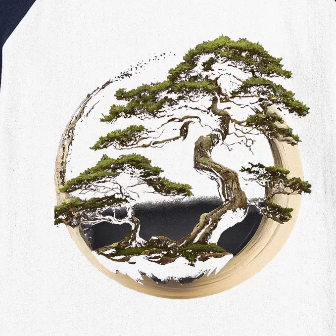 Graphic Bonsai Tree In Japanese Zen Buddhist Enso Baseball Sleeve Shirt