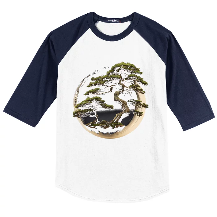 Graphic Bonsai Tree In Japanese Zen Buddhist Enso Baseball Sleeve Shirt