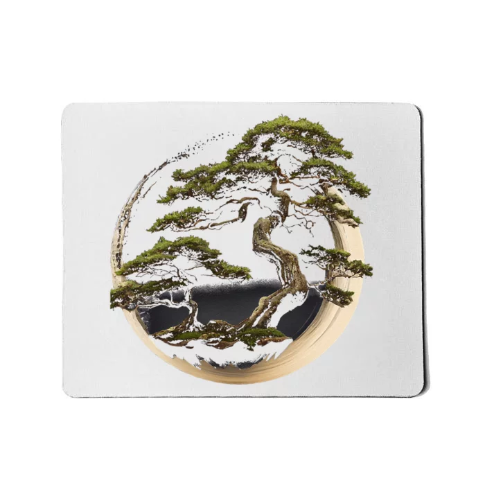 Graphic Bonsai Tree In Japanese Zen Buddhist Enso Mousepad