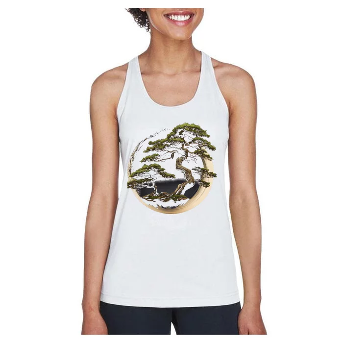 Graphic Bonsai Tree In Japanese Zen Buddhist Enso Women's Racerback Tank