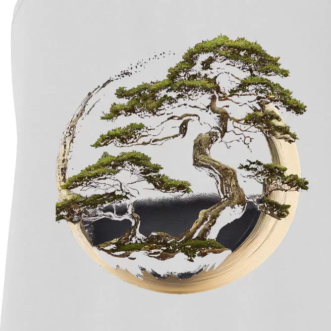 Graphic Bonsai Tree In Japanese Zen Buddhist Enso Women's Racerback Tank