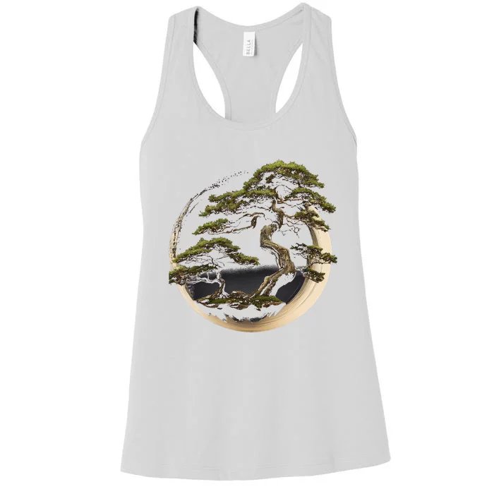 Graphic Bonsai Tree In Japanese Zen Buddhist Enso Women's Racerback Tank