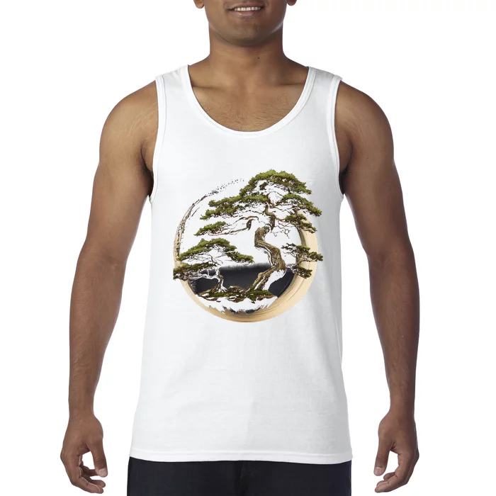 Graphic Bonsai Tree In Japanese Zen Buddhist Enso Tank Top