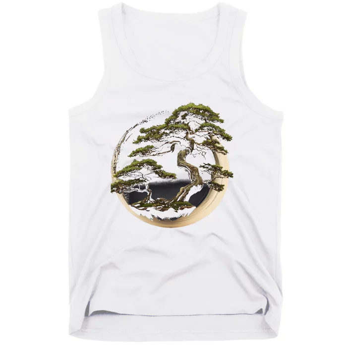 Graphic Bonsai Tree In Japanese Zen Buddhist Enso Tank Top