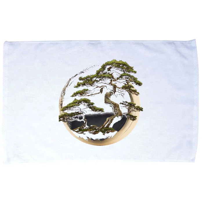 Graphic Bonsai Tree In Japanese Zen Buddhist Enso Microfiber Hand Towel