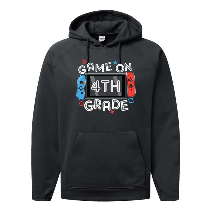 Gamer Back To School Funny Game On 4th Grade Kids Boy Performance Fleece Hoodie