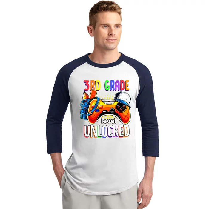 Gamer Back To School Gamepad 3rd Third Grade Level Unlocked Baseball Sleeve Shirt